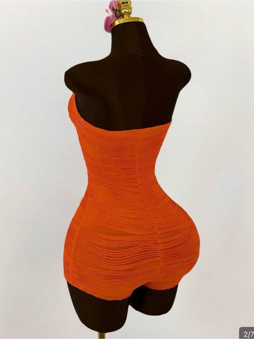 Orange Strapless Ruched Mini Romper - Picture 3 of 3